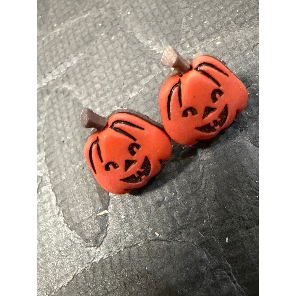 Halloween Pumpkin Stud Earrings Orange Novelty Jewelry Laughing Jack-o-lantern